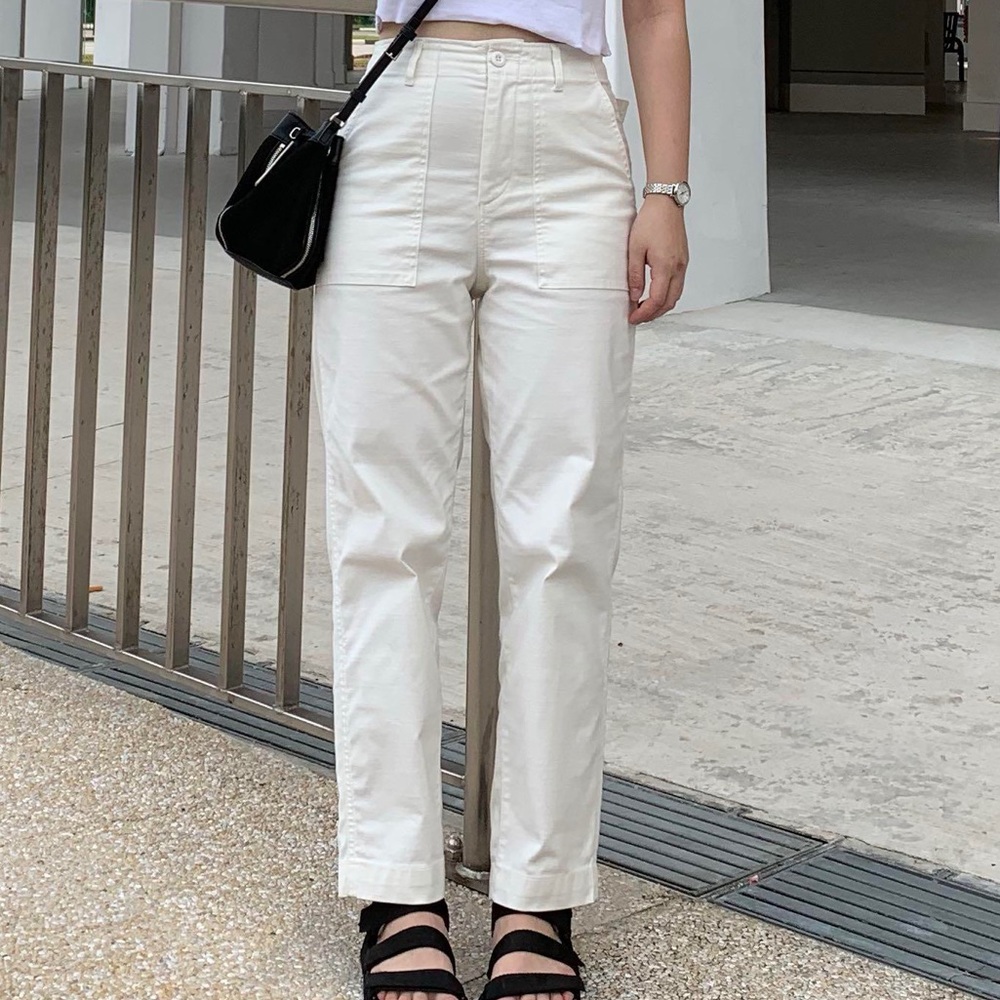 High Waisted White Cargo Pants